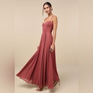 NWT lulus (Rusty Rose) Mauve Faux Wrap (slit) Back Cutout A-line Dress XL